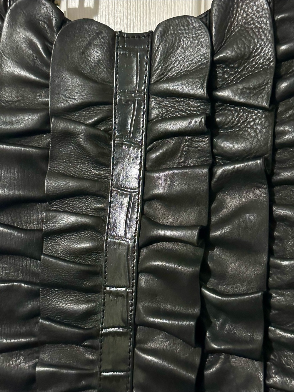 Michael Rome Black Ruffled Leather Tote - Picture 3 of 5